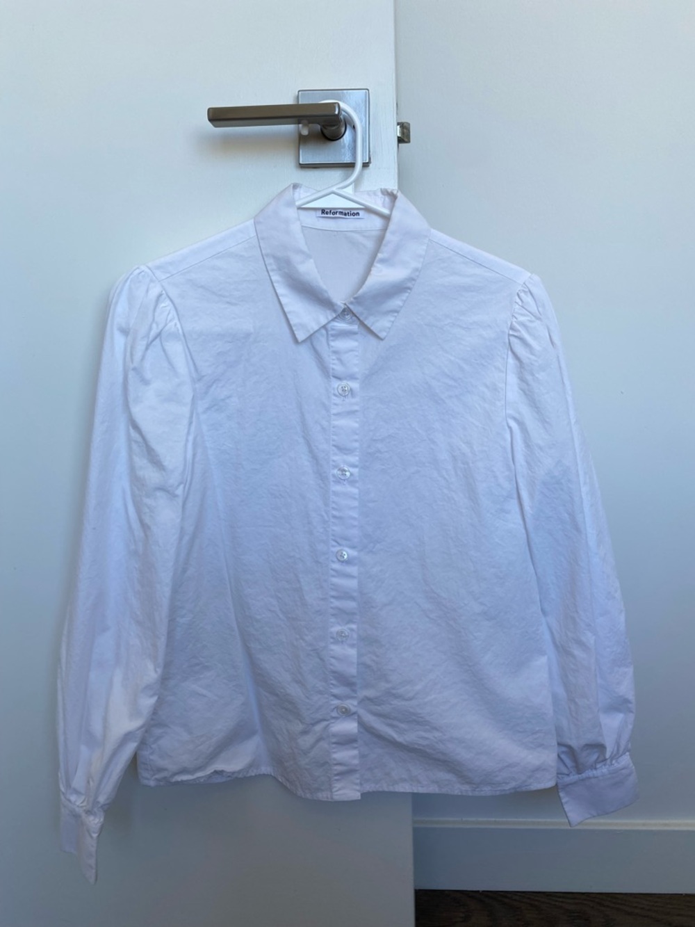 Reformation White Puff-Sleeve Button Shirt